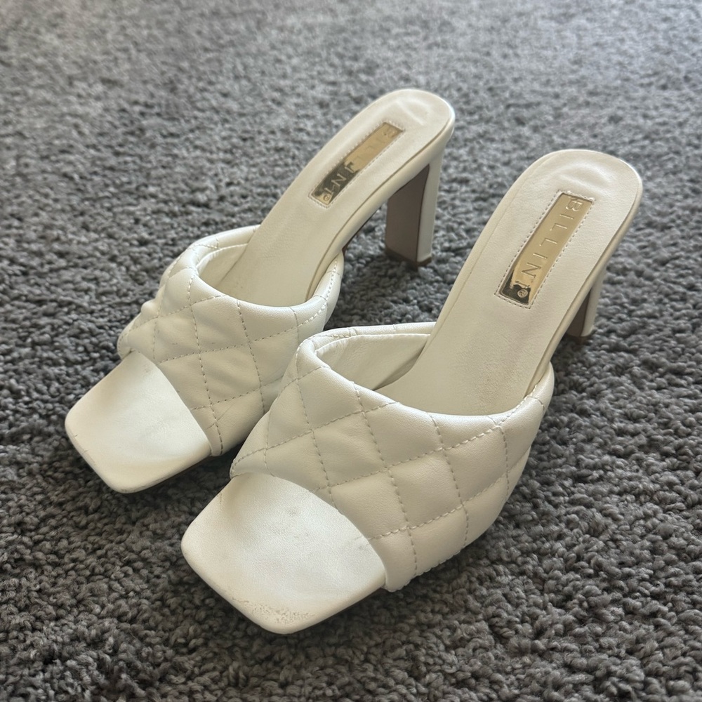 Billini White Quilted Mules